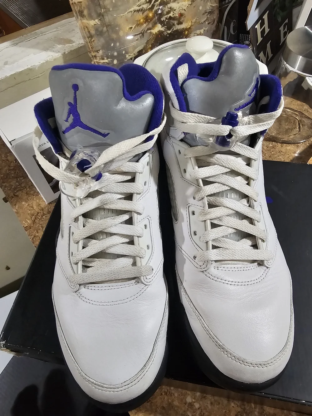 Air Jordan Retro 5 Men’s Basketball Shoes - White / Purple